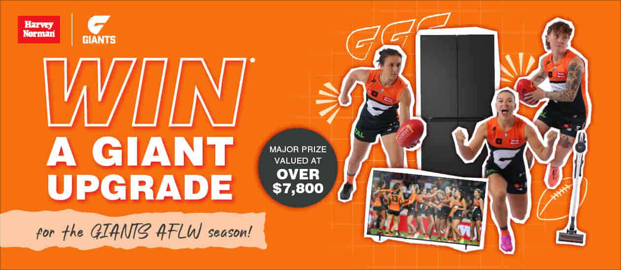 WIN* a Giant Upgrade for the GIANTS AFLW season! Complete the entry form and answer the question “How a GIANT upgrade would transform your game day experience?” for your chance to WIN* over $7,000 in prizes.