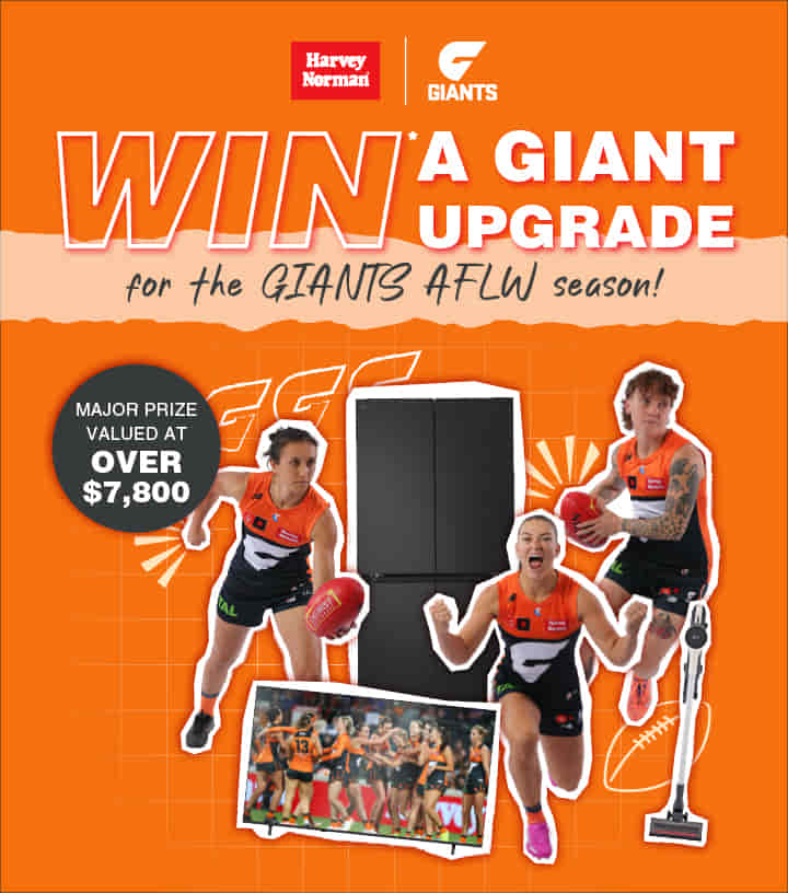 WIN* a Giant Upgrade for the GIANTS AFLW season! Complete the entry form and answer the question “How a GIANT upgrade would transform your game day experience?” for your chance to WIN* over $7,000 in prizes.